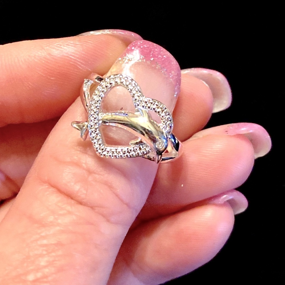 Sterling Silver Dolphin in heart ring